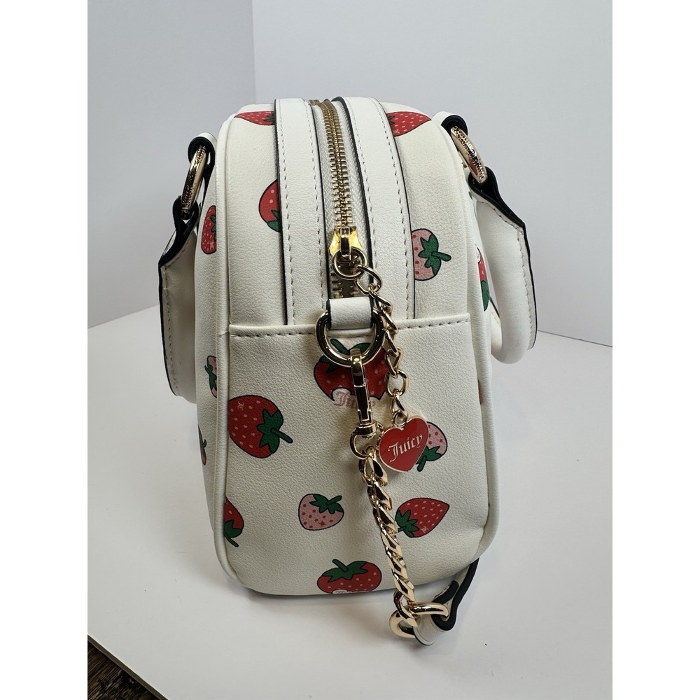 Juicy Couture Strawberry Bowler Bag White Sweet N Juicy  w Coin Purse Charm - Picture 6 of 12